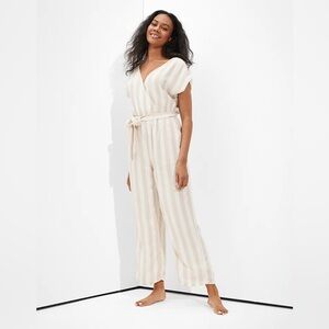 American Eagle Striped Wrap-Front Jumpsuit